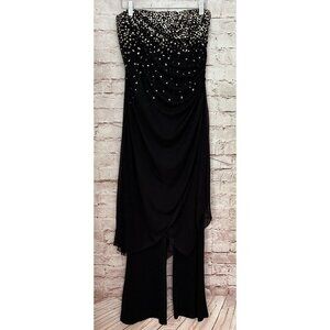 Vintage Black Strapless Jumpsuit Kiss Kiss Y2K 90s Disco Clubwear NEW Size S